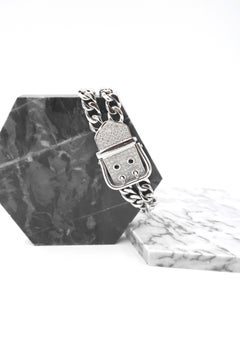 Diamond Pavé Double Chain Belt Buckle Bracelet in 18 Karat White Gold