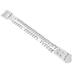 Diamond Pavé Double Chain Belt Buckle Bracelet in 18 Karat White Gold