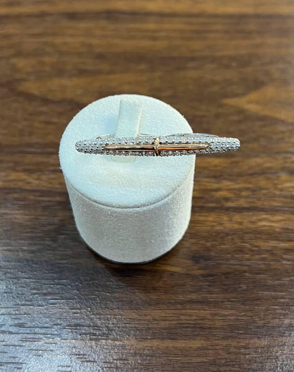 Diamond Pave Double Finger Knuckle 14K Rose White Gold Statement Ring In New Condition For Sale In Oakton, VA