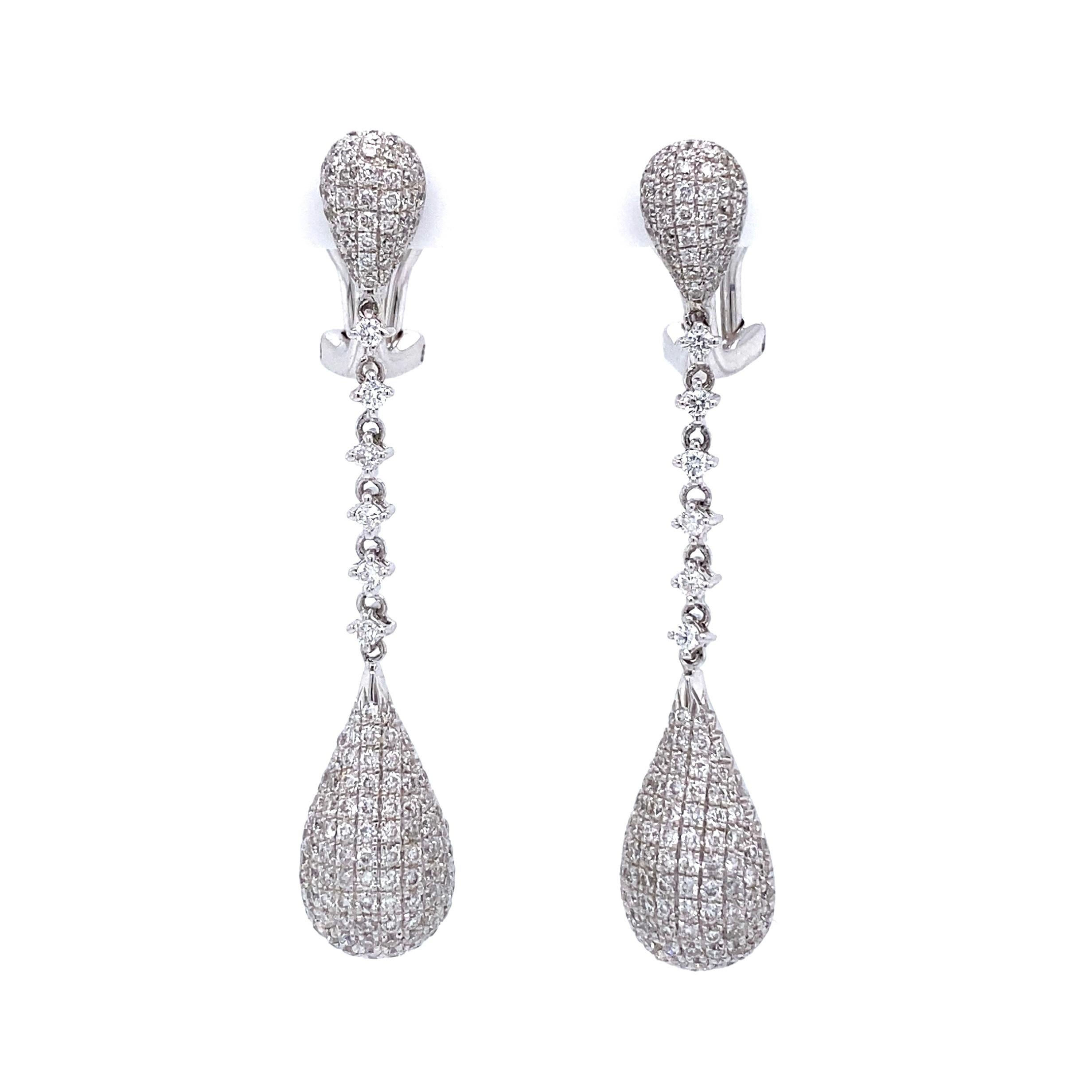 Diamond Pave Drop Awesome Gold Earrings Estate Fine Jewelry In Excellent Condition For Sale In Montreal, QC
