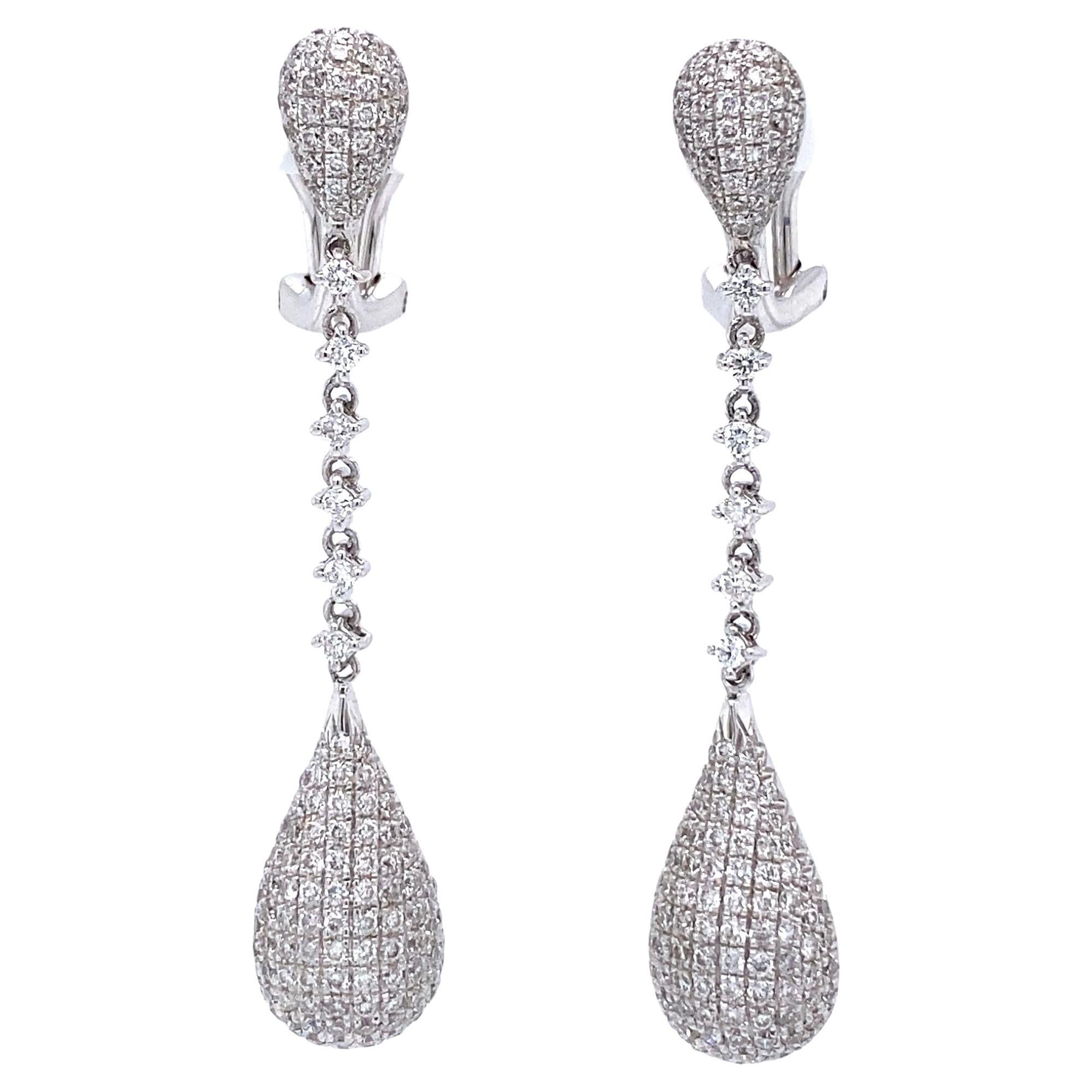 Diamond Pave Drop Awesome Gold Earrings Estate Fine Jewelry