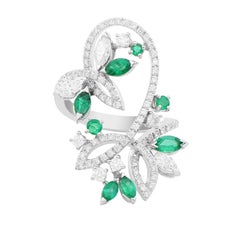 Diamond-pavé Emerald and Diamond Leaf Cocktail Fantasy Ring