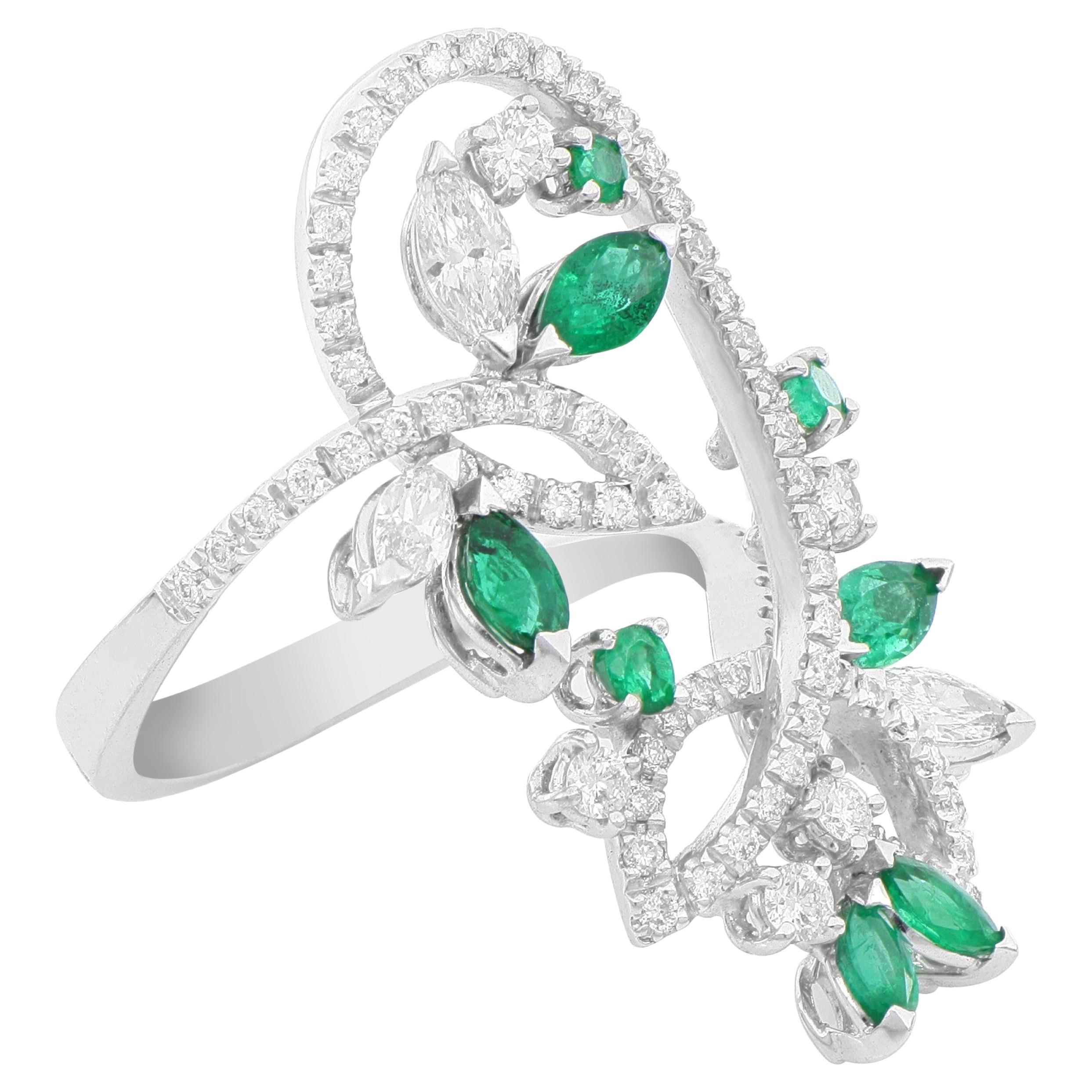 For Sale:  Diamond-pavé Emerald and Diamond Leaf Cocktail Fantasy Ring