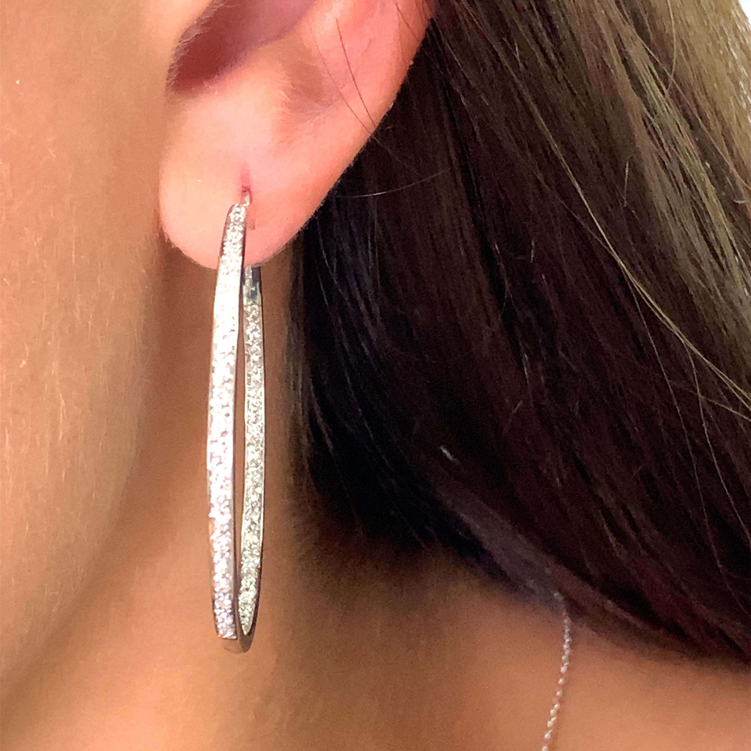 Modern Diamond pave eternity large hoop earrings 18k white gold For Sale