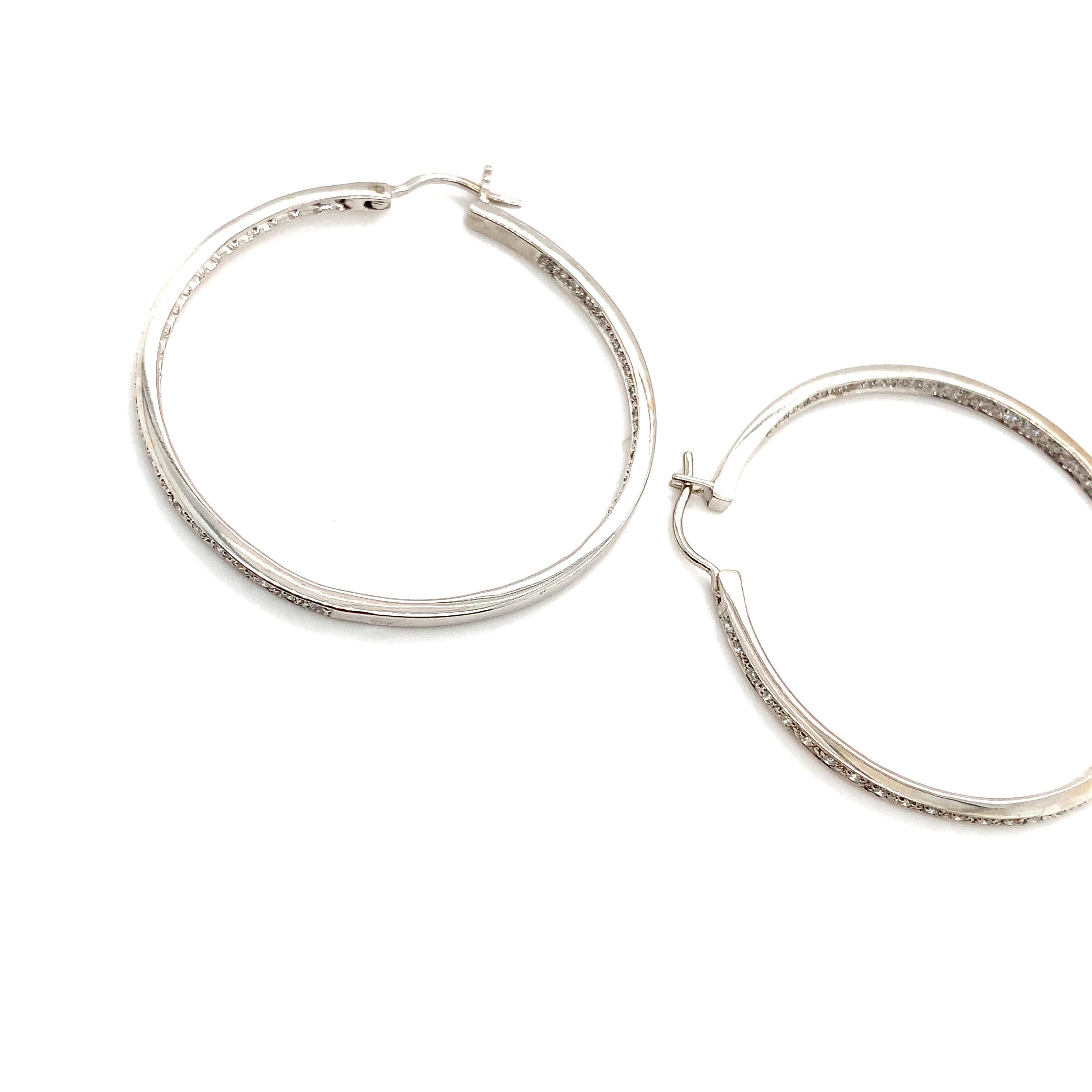 Women's Diamond pave eternity large hoop earrings 18k white gold For Sale