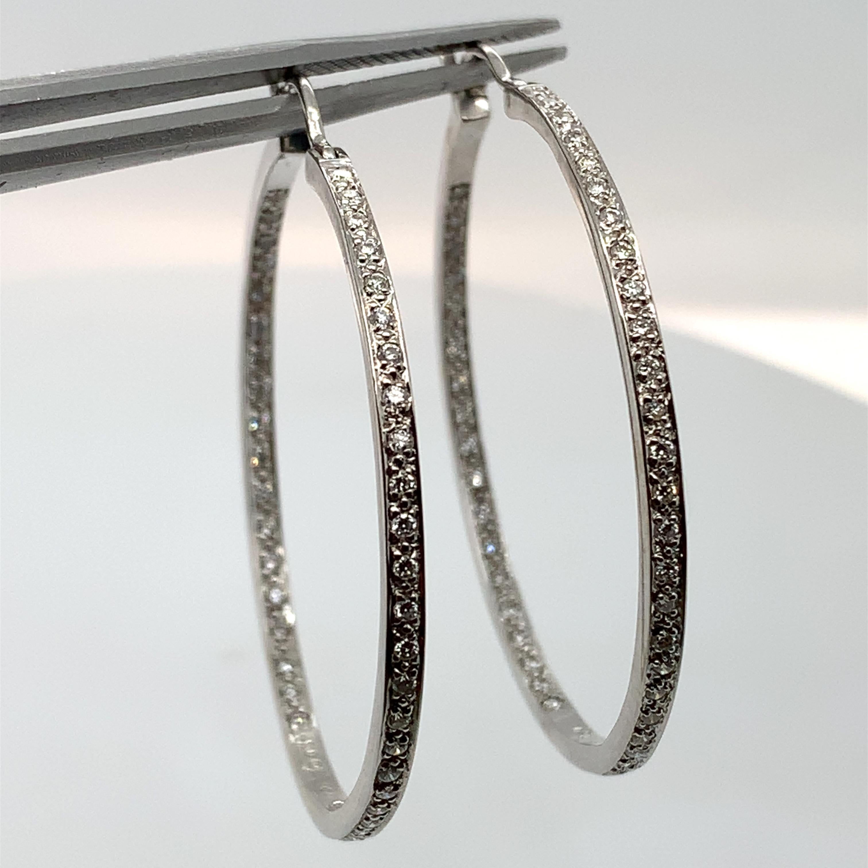 Diamond pave eternity large hoop earrings 18k white gold For Sale 2