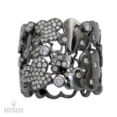 Contemporary 18K White Gold Diamond Pavé Filigree Wide Band Ring, USA