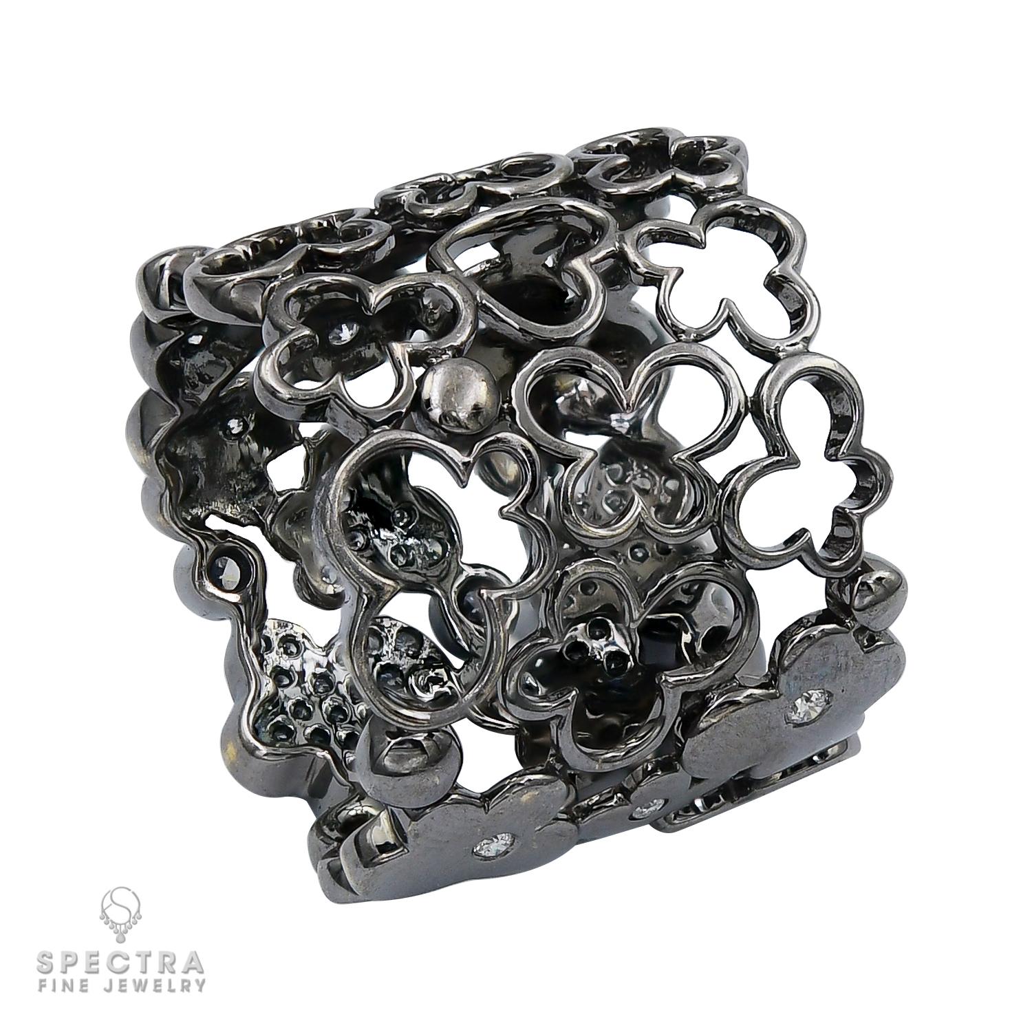 Contemporary Diamond Pave Filigree Wide Band Ring For Sale