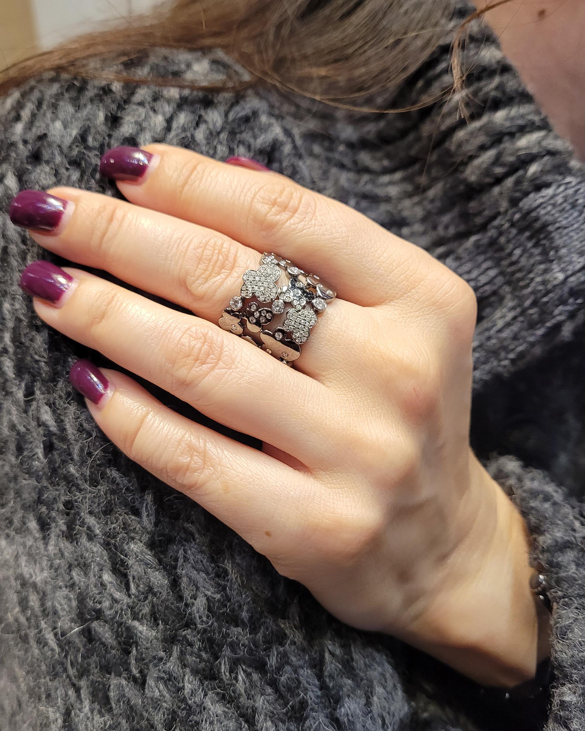 Brilliant Cut Diamond Pave Filigree Wide Band Ring For Sale