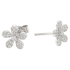 Diamond Pave Floral Stud Earrings in 18k White Gold, .20 Carats Total