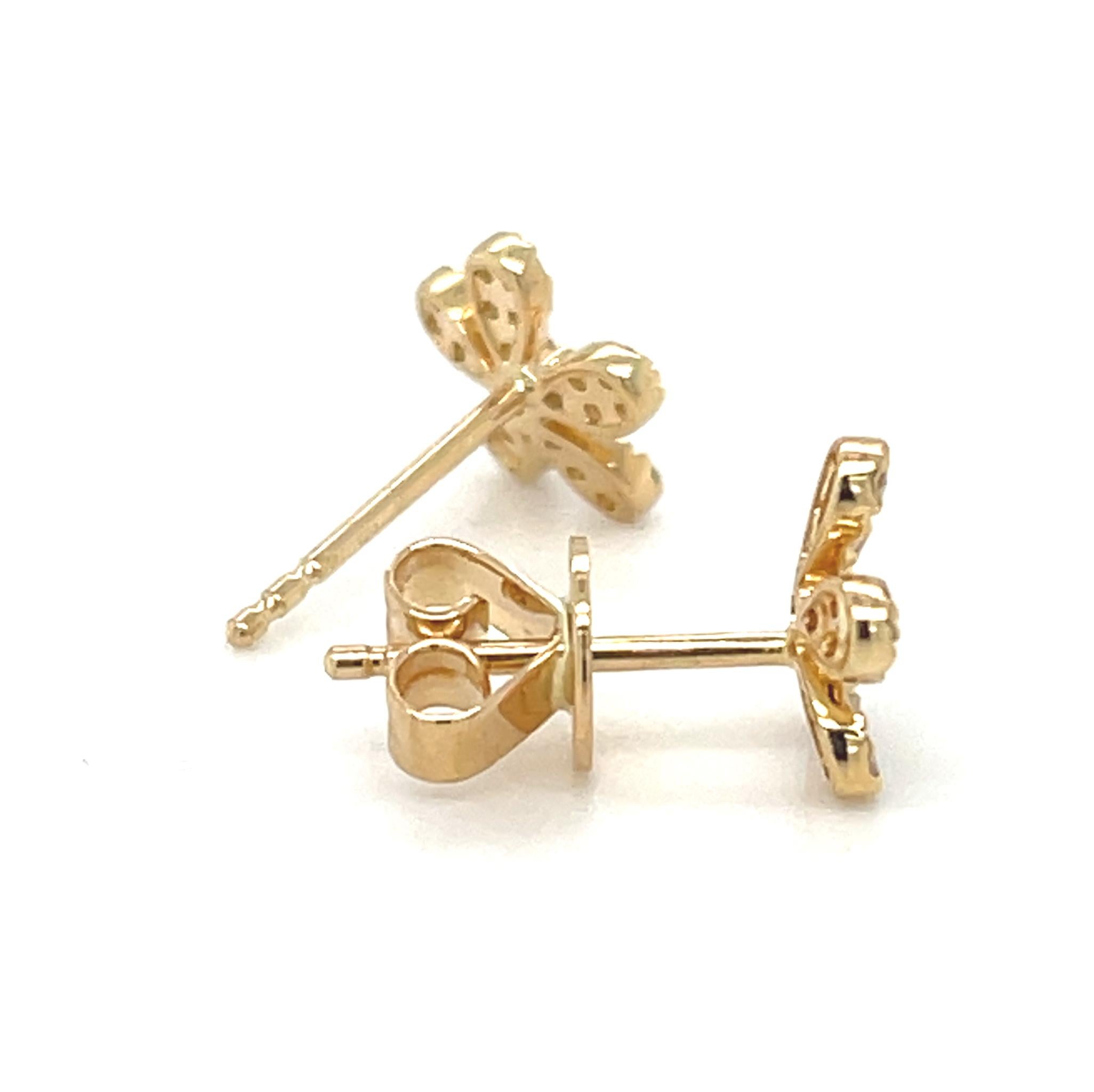 Round Cut Diamond Pave Floral Stud Earrings in 18k Yellow Gold, .20 Carats Total
