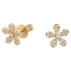 Diamond Pave Floral Stud Earrings in 18k Yellow Gold, .20 Carats Total