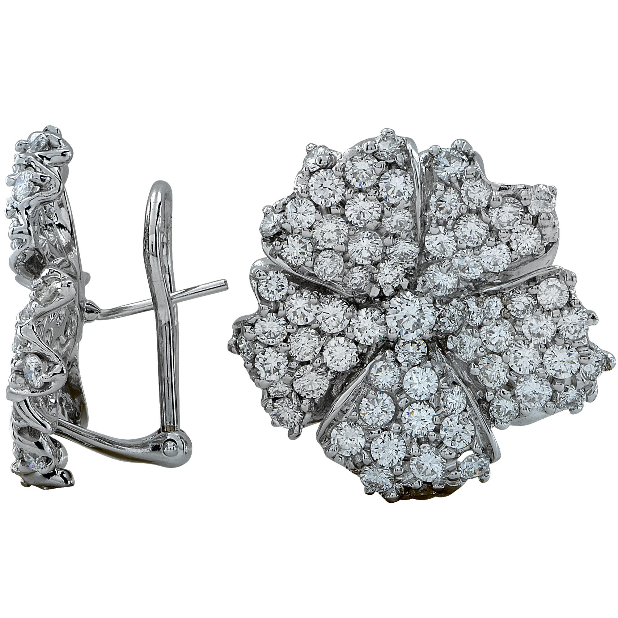 Modern Diamond Pave Flower Earrings