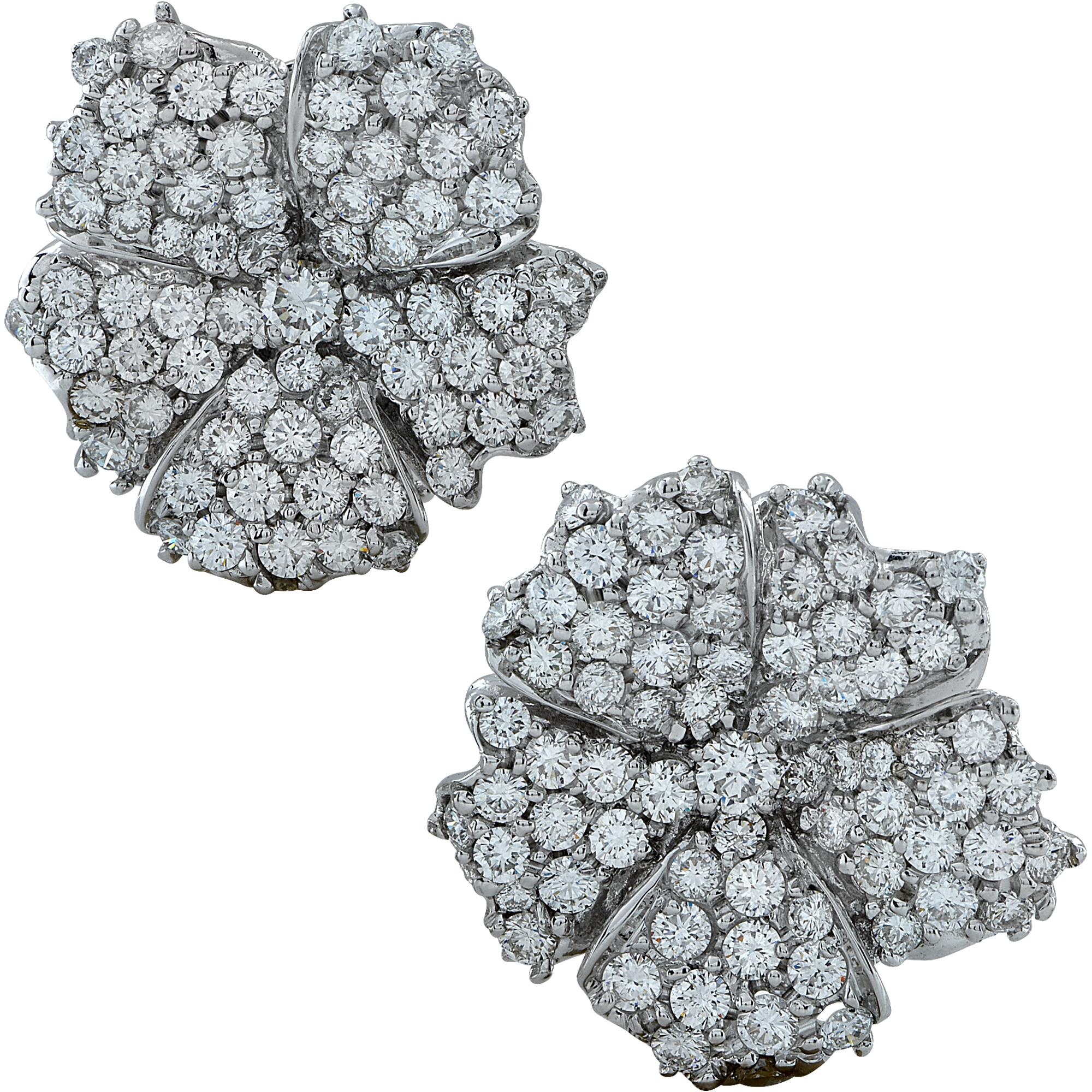 Brilliant Cut Diamond Pave Flower Earrings