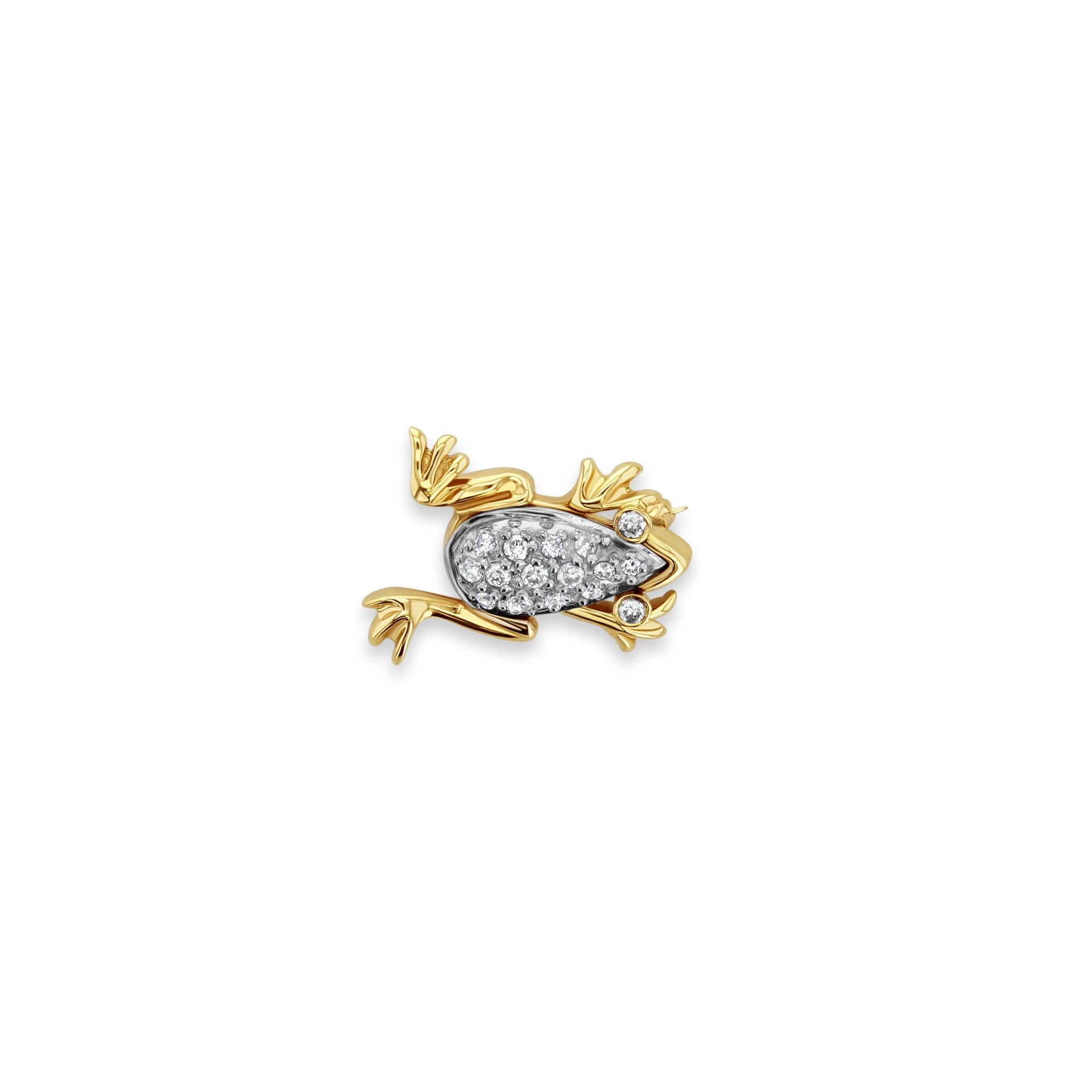 Diamond Pave Frog Brooch .54cttw 14k Yellow Gold In New Condition For Sale In Sugar Land, TX