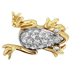Diamant-Pavé- Frosch-Brosche .54cttw 14k Gelbgold