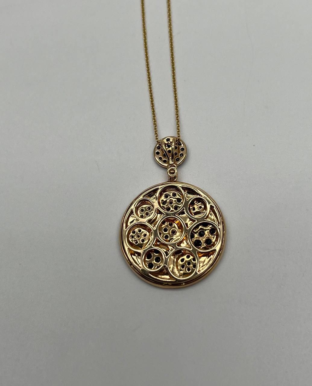 Mixed Cut Diamond Pave Galaxy Solar Universal 14K Yellow Gold Pendant Medallion Necklace For Sale