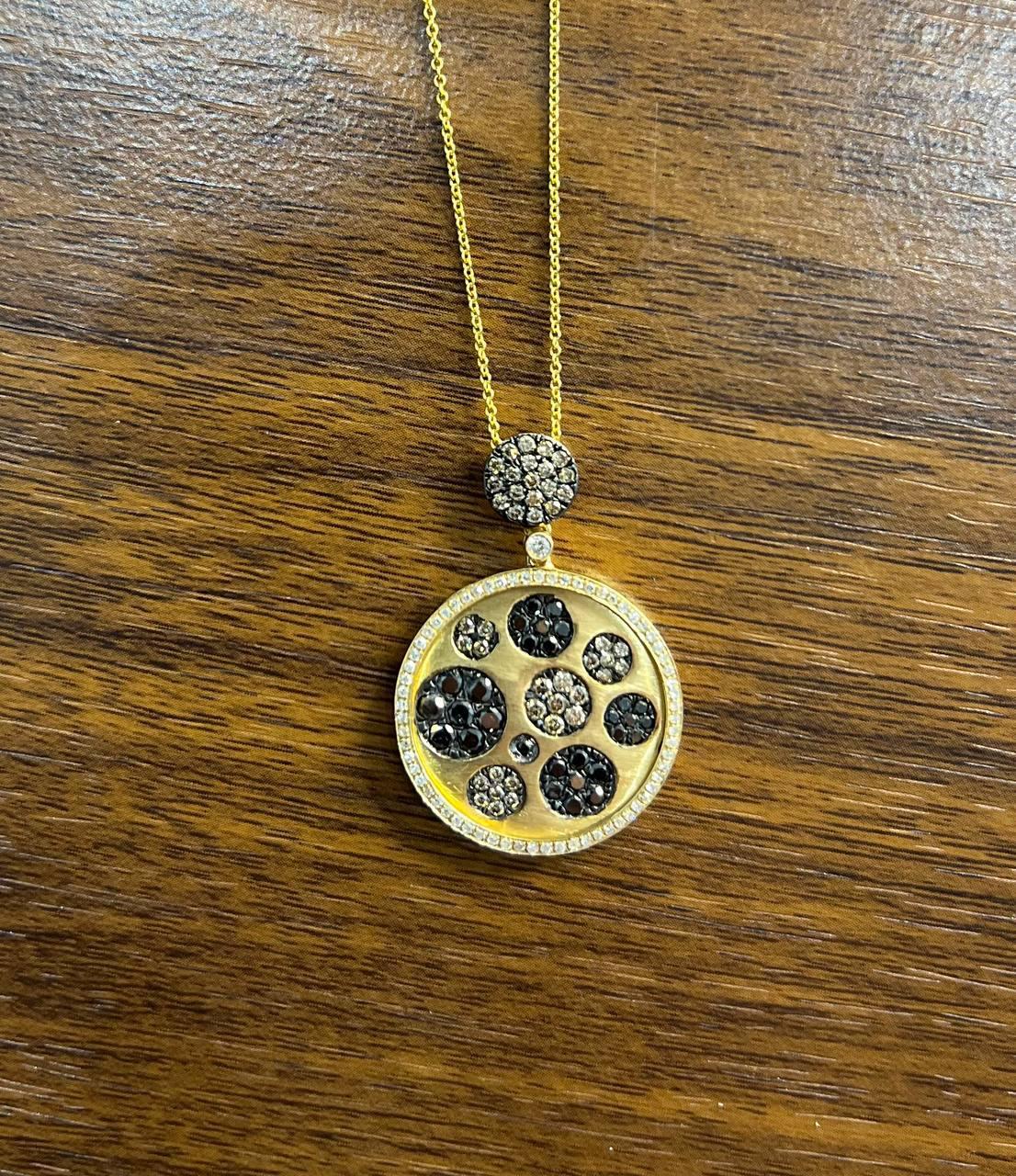 Diamond Pave Galaxy Solar Universal 14K Yellow Gold Pendant Medallion Necklace In New Condition For Sale In Oakton, VA