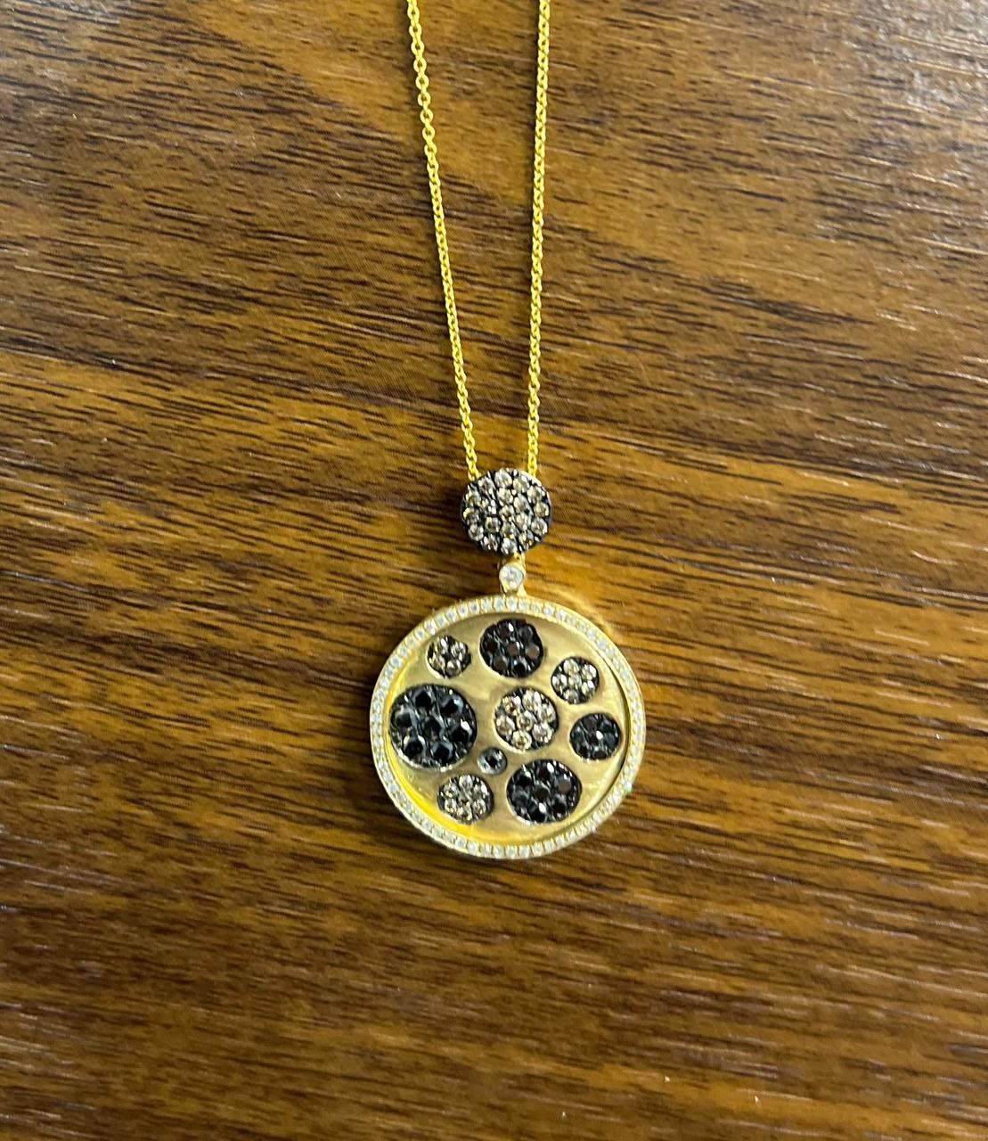 Women's Diamond Pave Galaxy Solar Universal 14K Yellow Gold Pendant Medallion Necklace For Sale