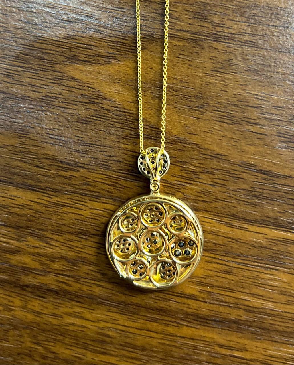 Diamond Pave Galaxy Solar Universal 14K Yellow Gold Pendant Medallion Necklace For Sale 1
