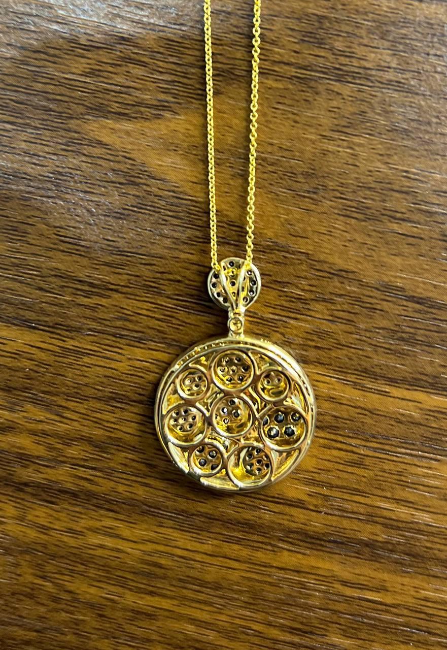 Diamond Pave Galaxy Solar Universal 14K Yellow Gold Pendant Medallion Necklace For Sale 2