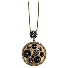 Diamant Pave Galaxy Solar Universal 14K Gelbgold Anhänger Medaillon Halskette mit Diamanten