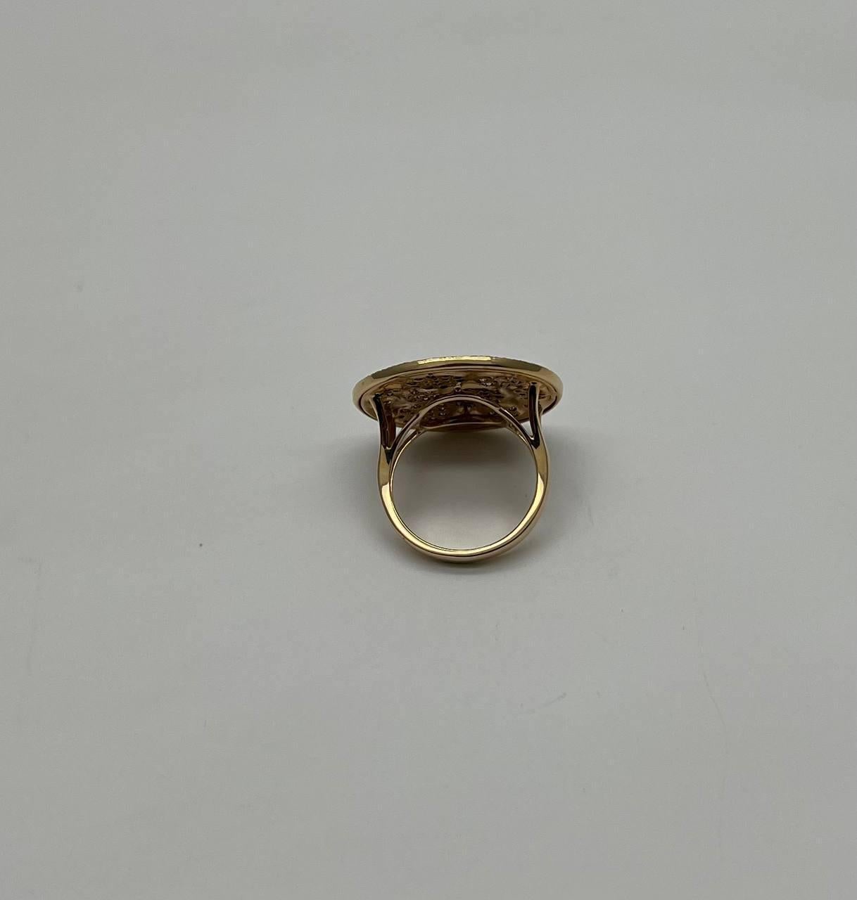 Mixed Cut Diamond Pave Galaxy Solar Universal 14K Yellow Gold Pendant Statement Ring For Sale