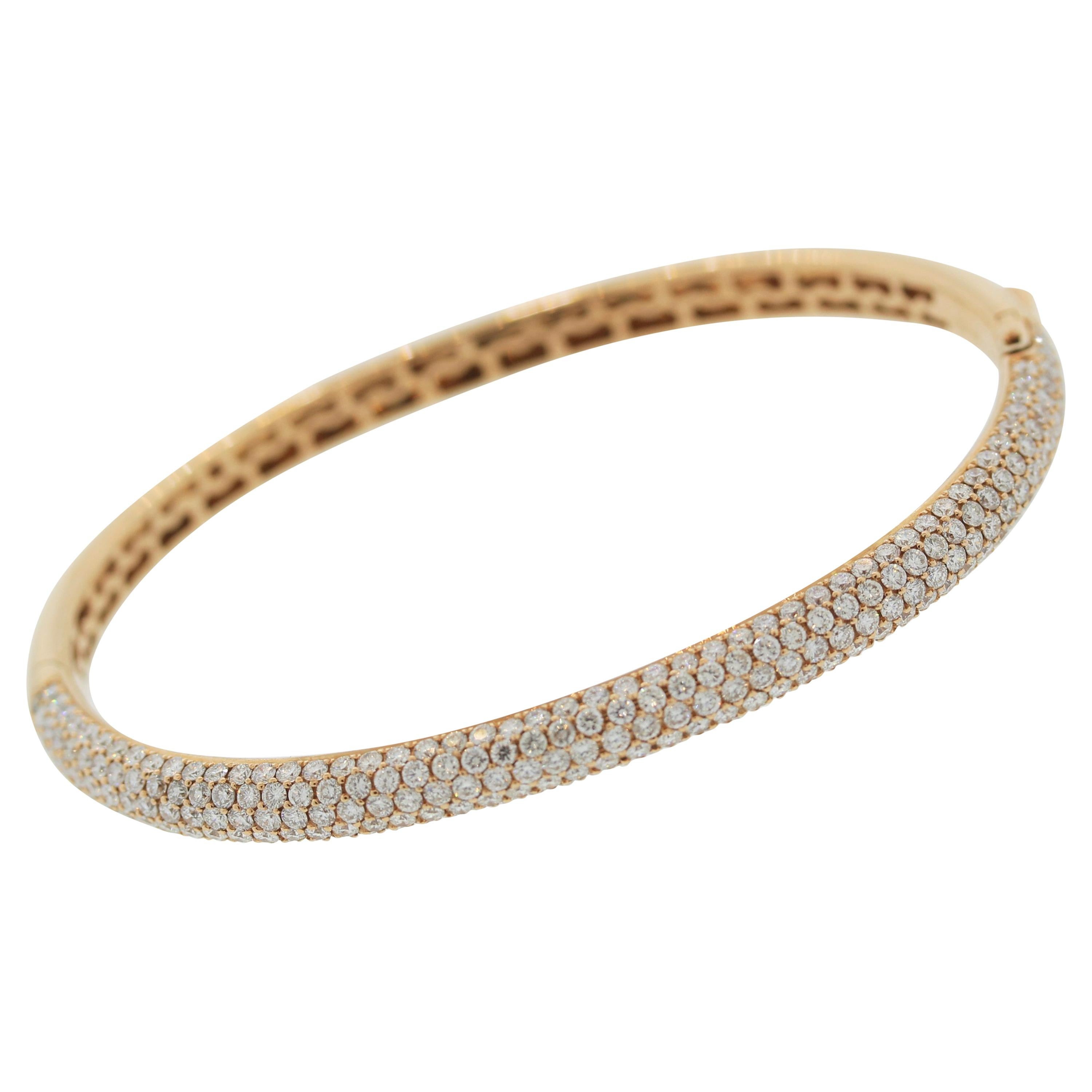 Diamond Pave Gold Bangle Bracelet For Sale