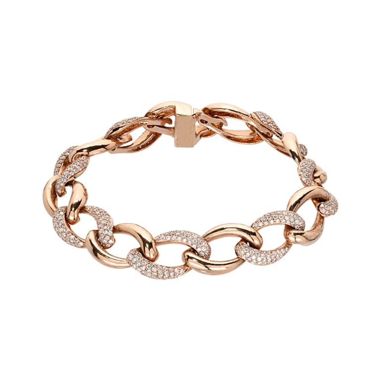 Diamond Pave Gold Chain Link Bracelet For Sale
