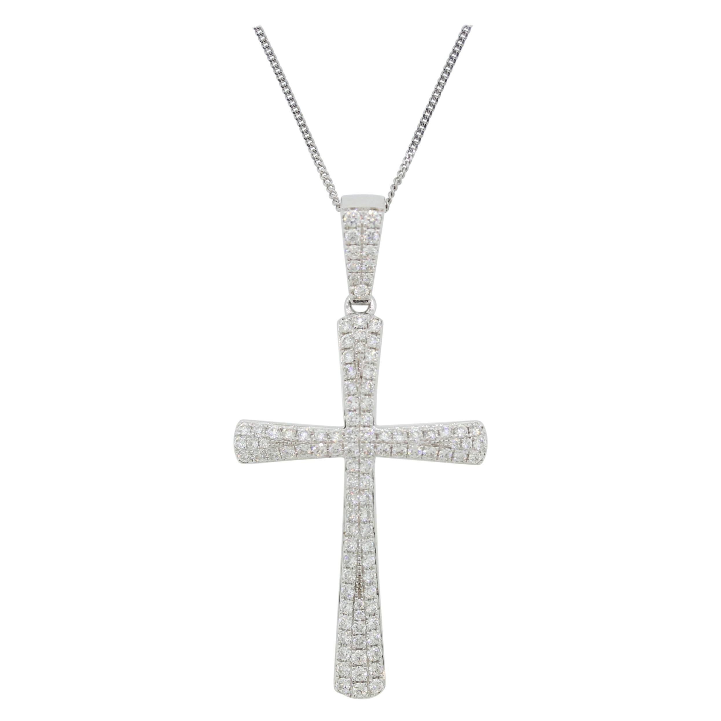 White Diamond Pave Cross Pendant For Sale at 1stDibs