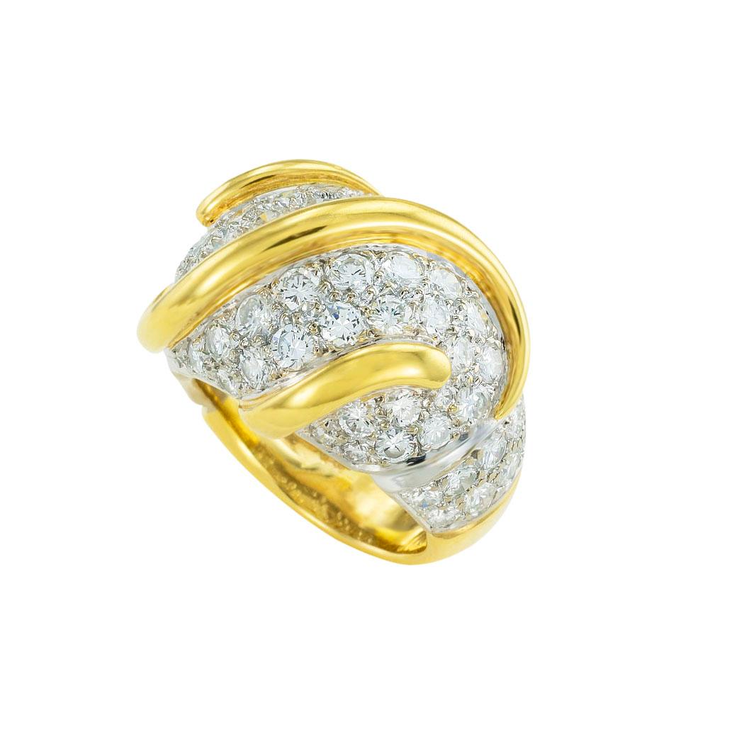 Diamond pavé and yellow gold dome ring circa 1990. *                                          Jacob's Diamond & Estate Jewelry

ABOUT THIS ITEM:  #R-DJ125i. Scroll down for detailed specifications.  This ring features approximately 4.25 carats of