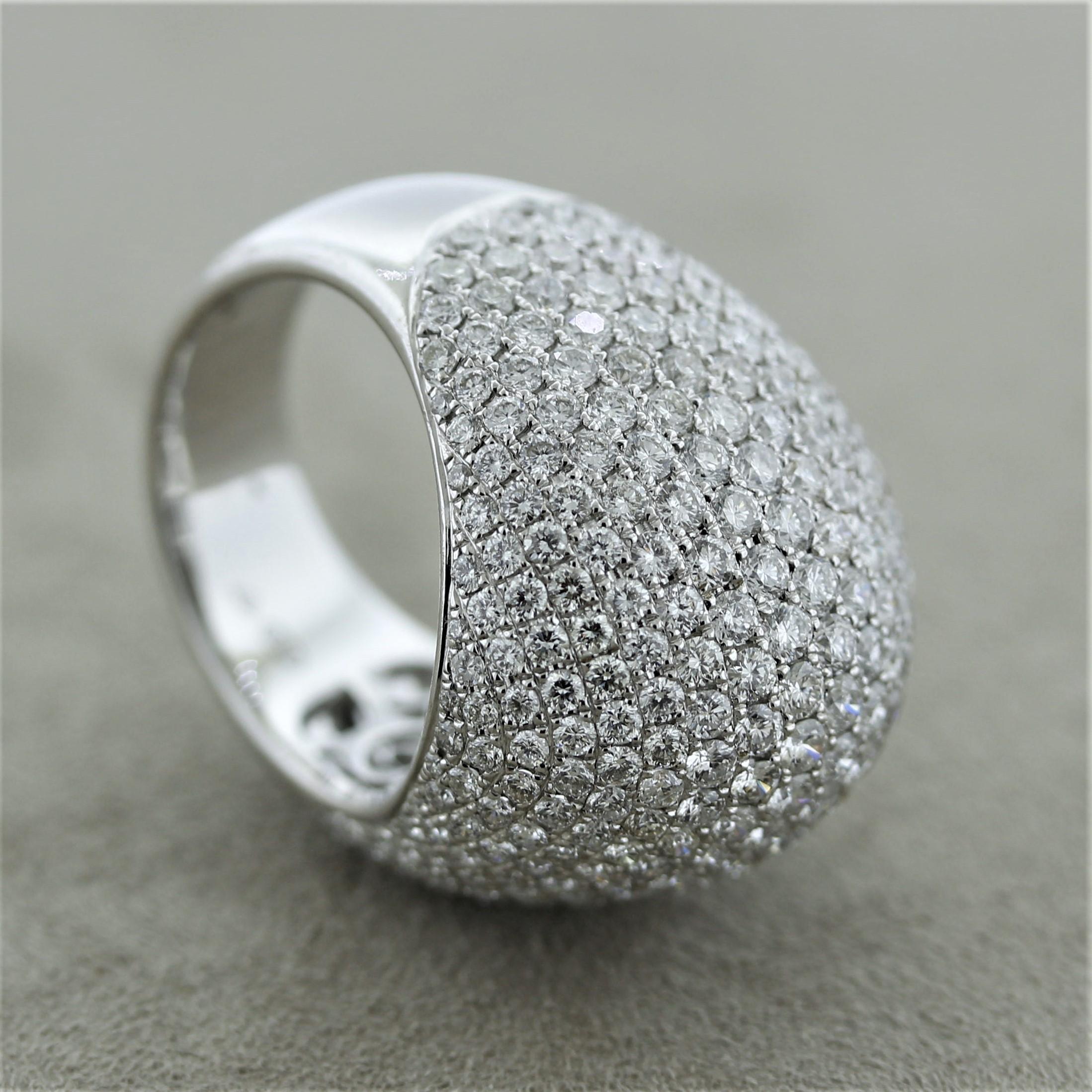 Diamond Pave Gold Domed Cocktail Ring For Sale 2
