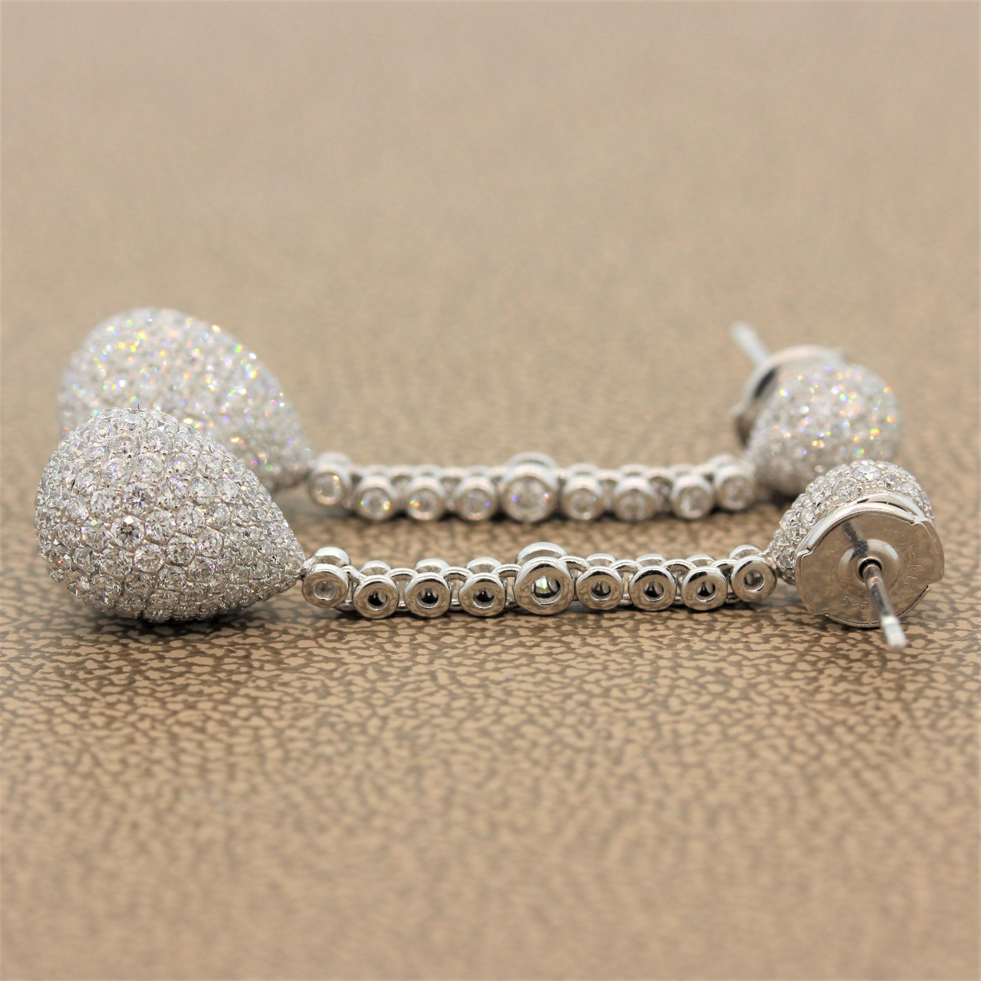 Women's Diamond Pave Gold Drop Earrings For Sale