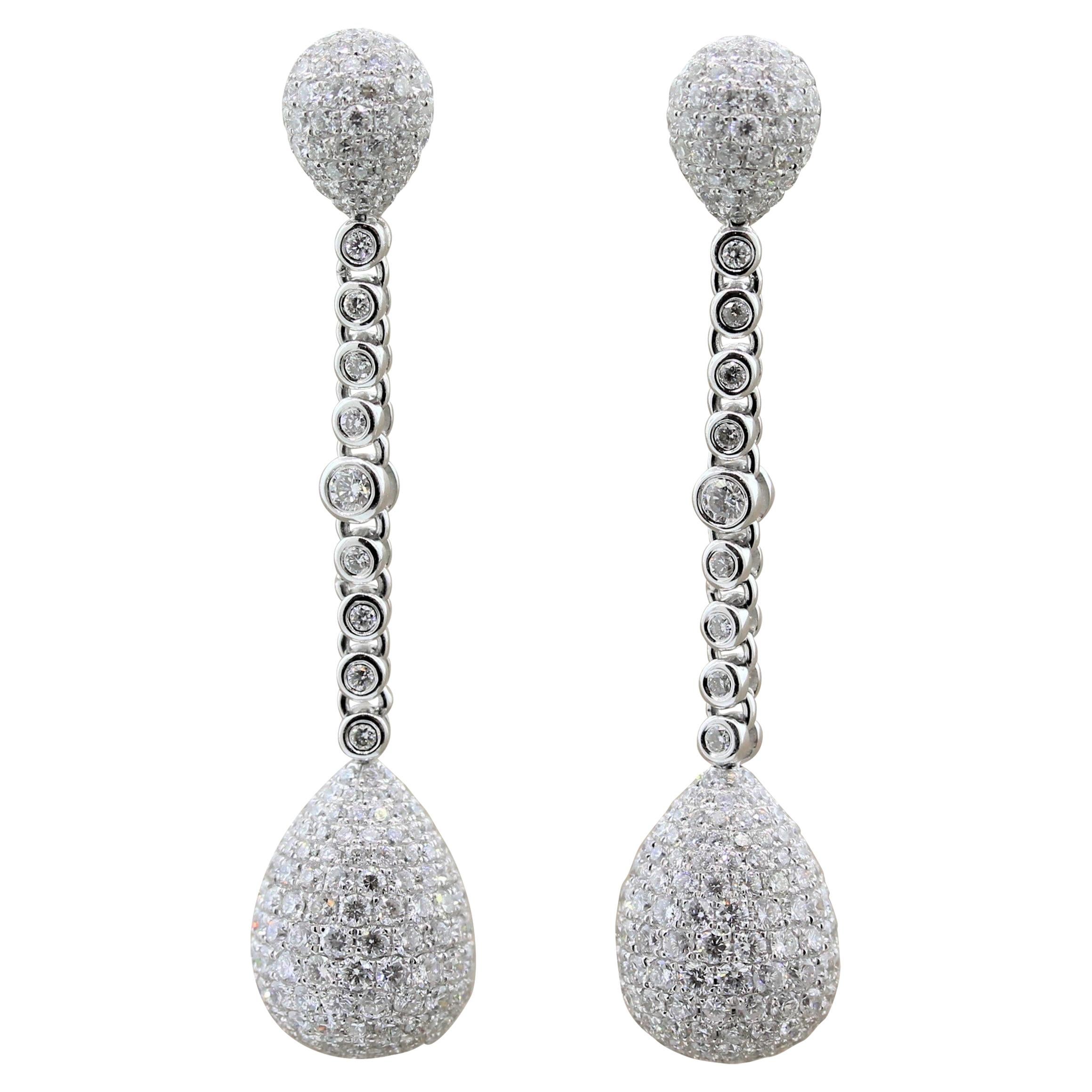 Diamond Pave Gold Drop Earrings For Sale