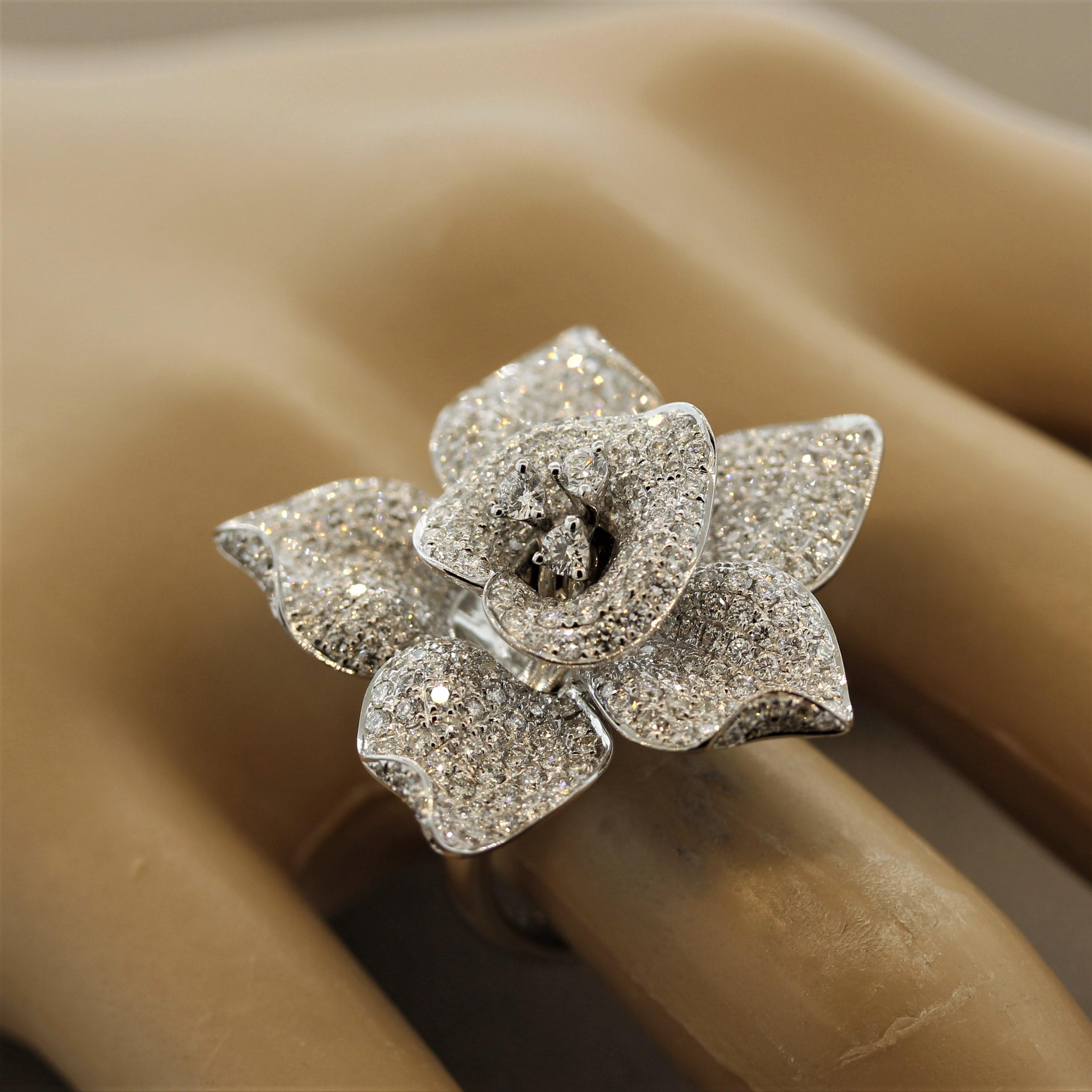 Diamond Pave Gold Flower Cocktail Ring 3