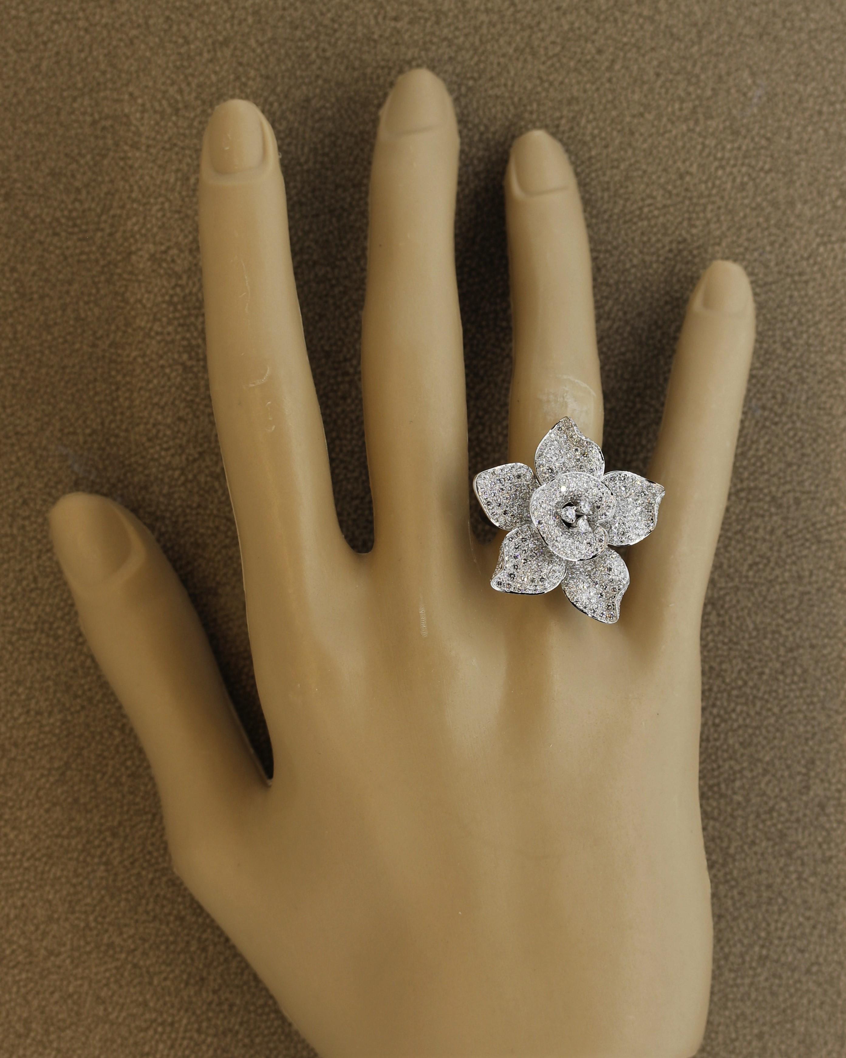 Diamond Pave Gold Flower Cocktail Ring 1