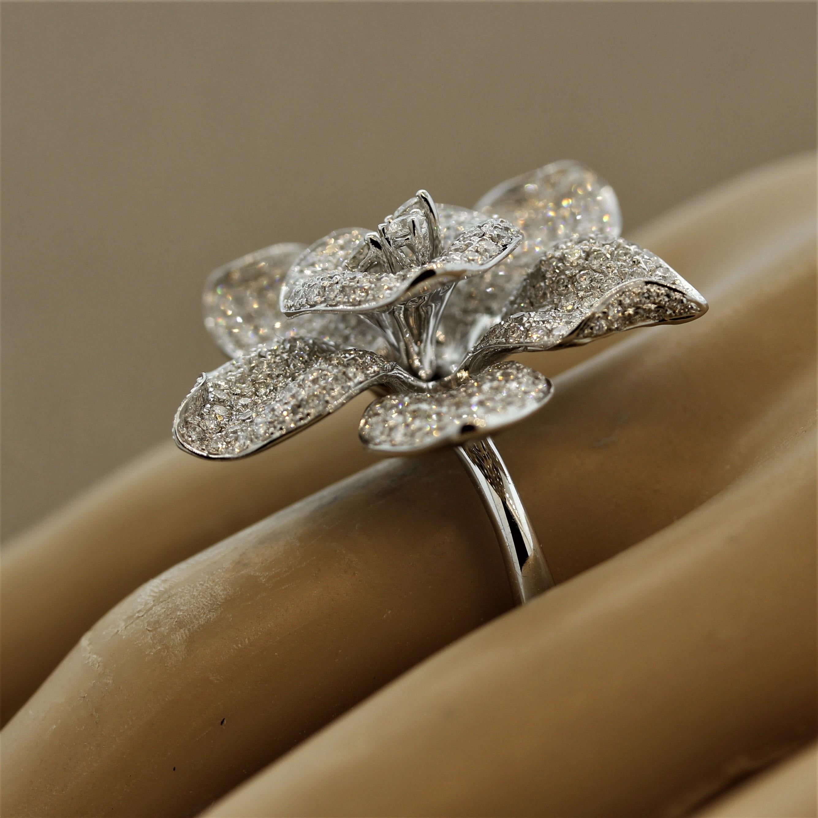 Diamond Pave Gold Flower Cocktail Ring 2