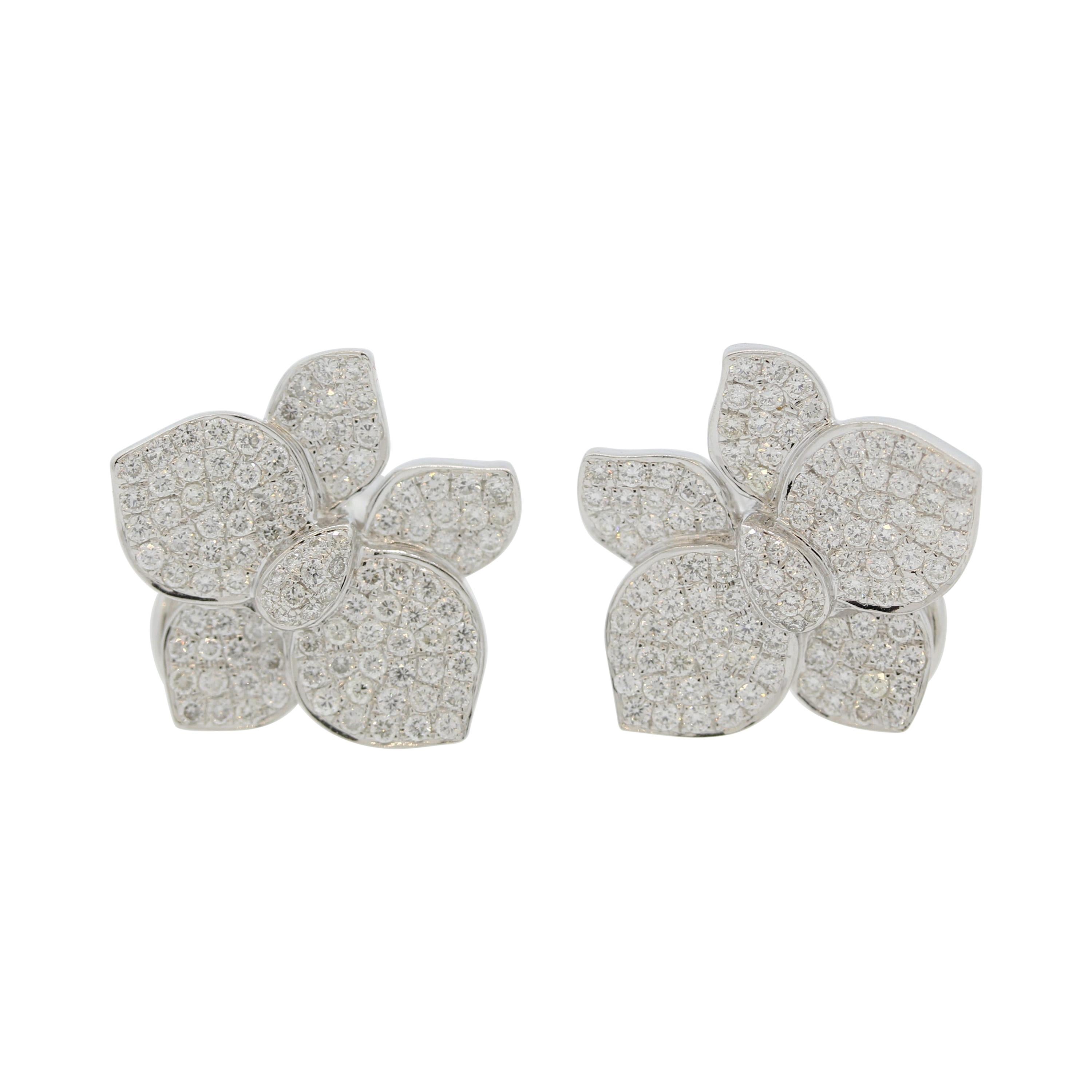 Diamond Pave Gold Flower Post-Clip Earrings