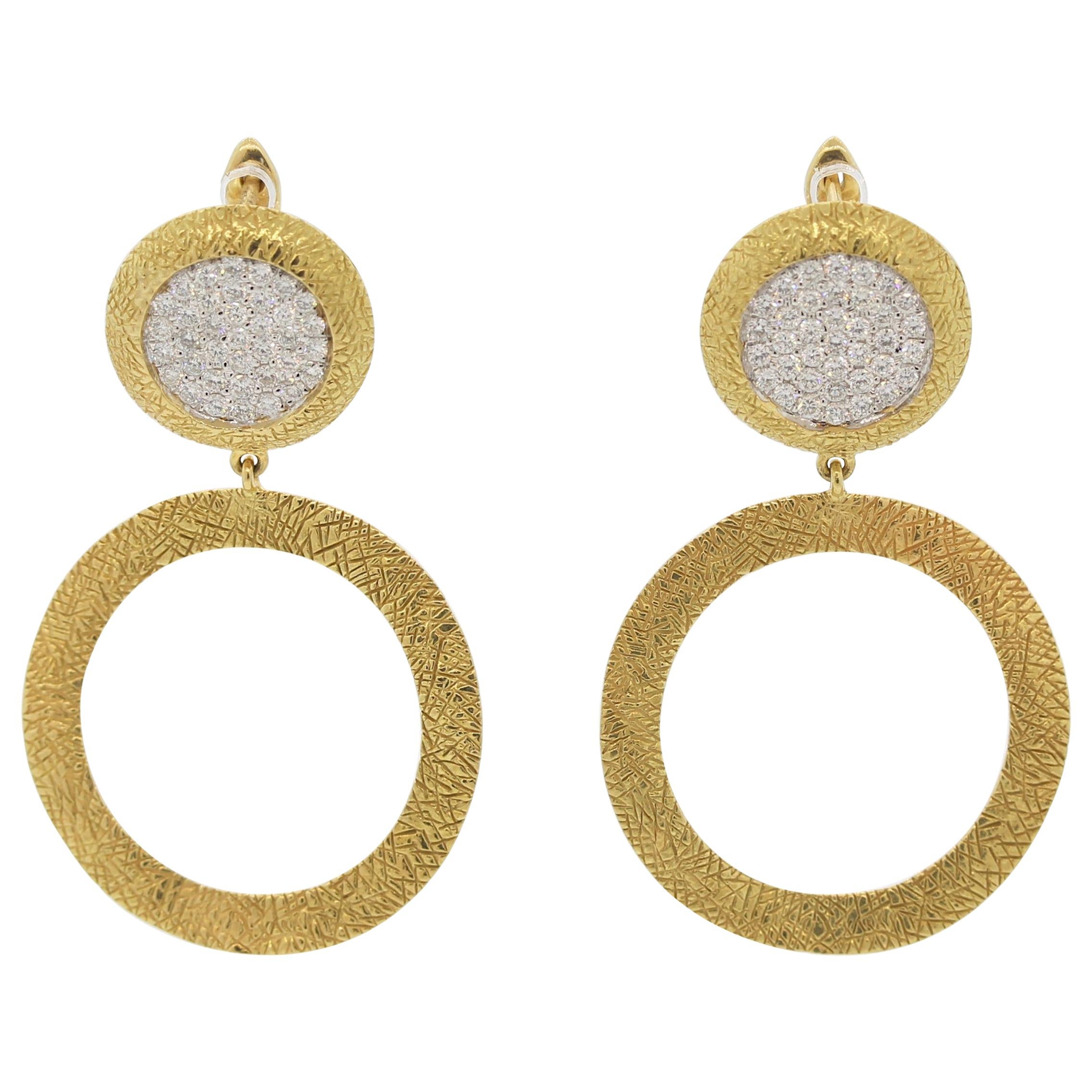 Diamond Pave Gold Hoop-Drop Earrings For Sale