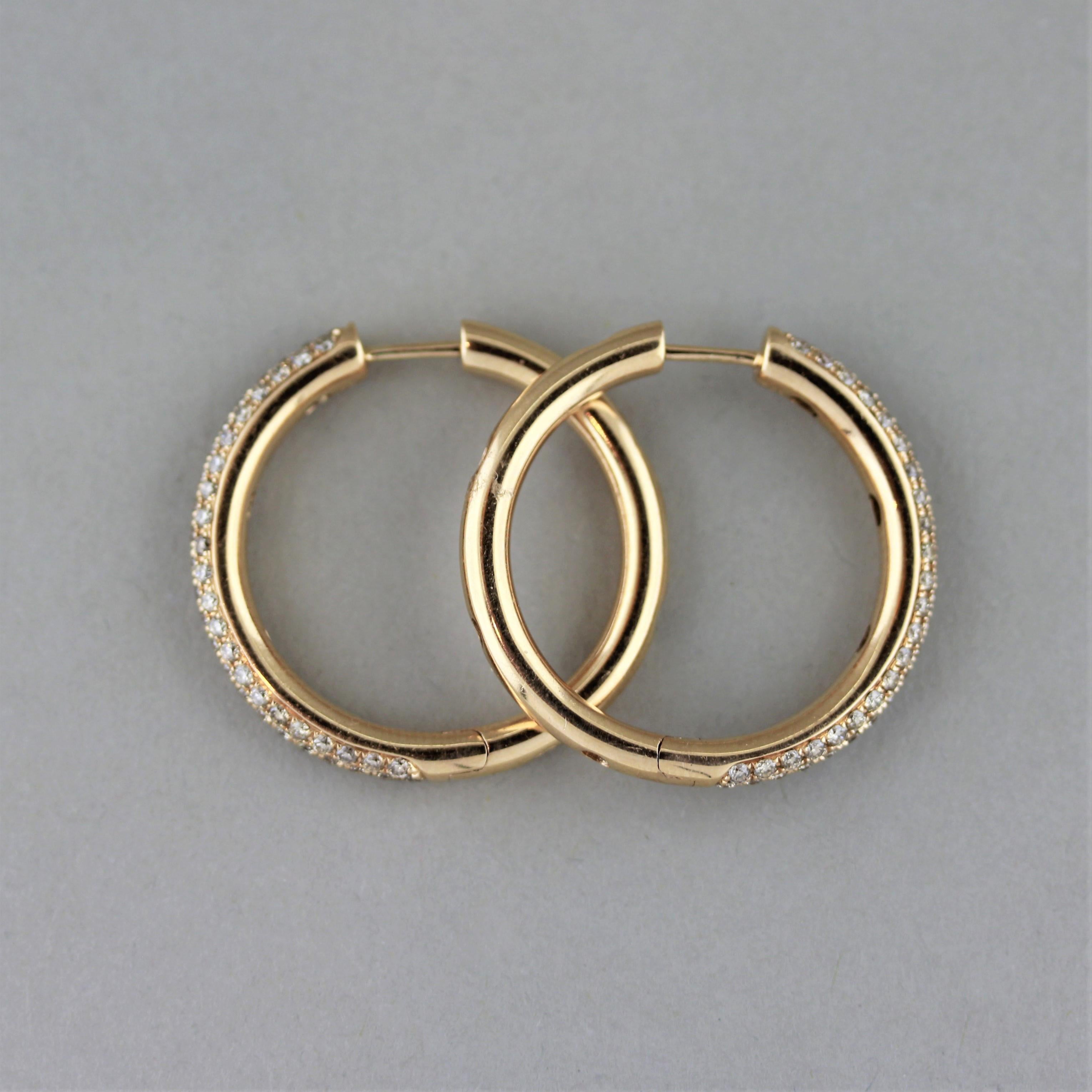Diamond Pavé Gold Hoop Earrings In New Condition In Beverly Hills, CA