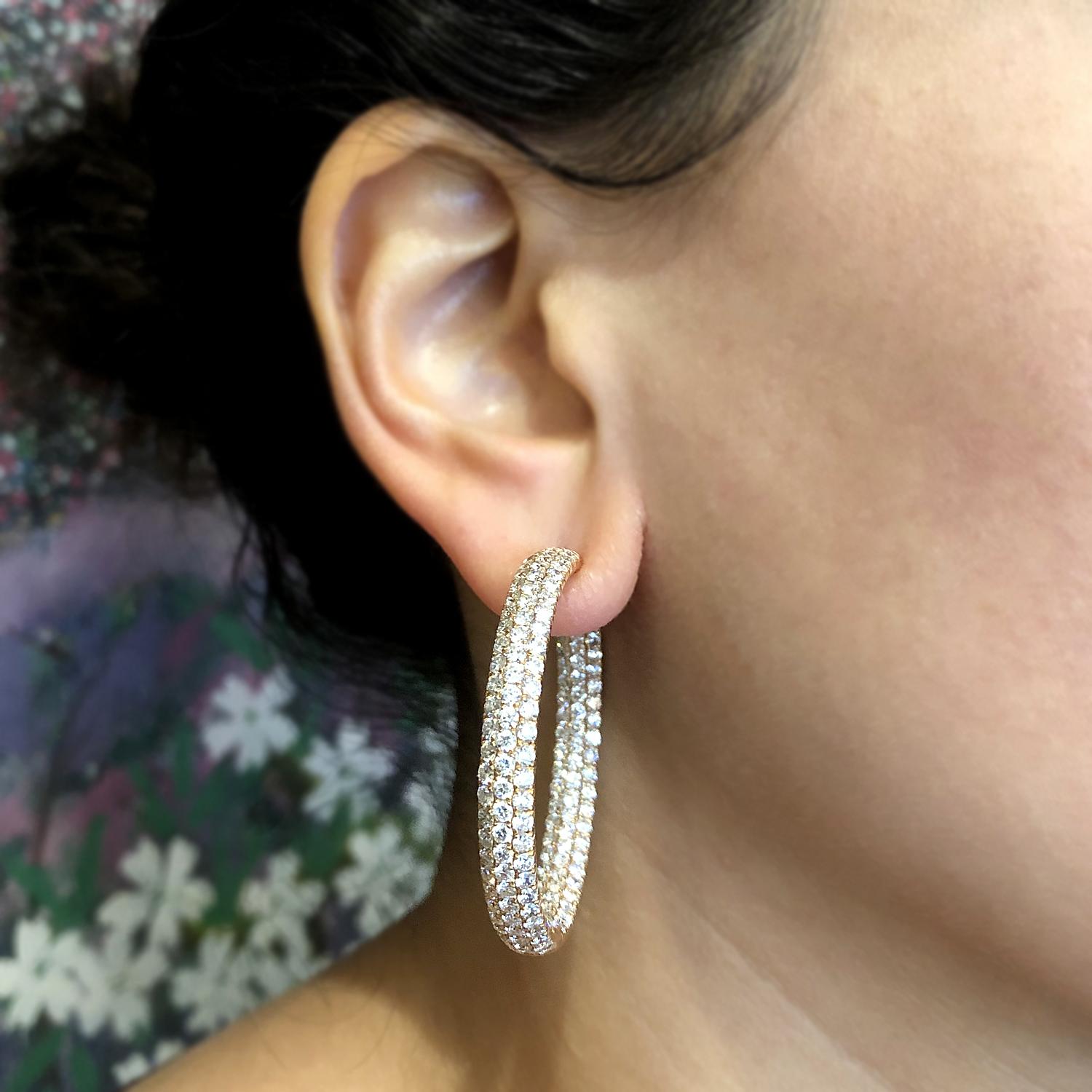 Magnificent Pave Diamond Gold Hoop Inside-Out Earrings For Sale 1