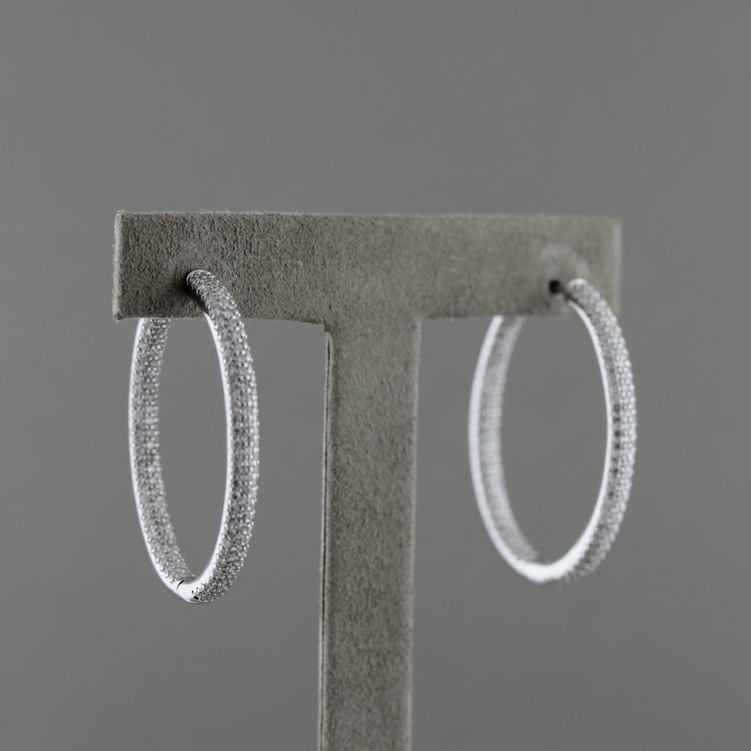 Women's Diamond Pavé Gold Oval Hoop Earrings For Sale