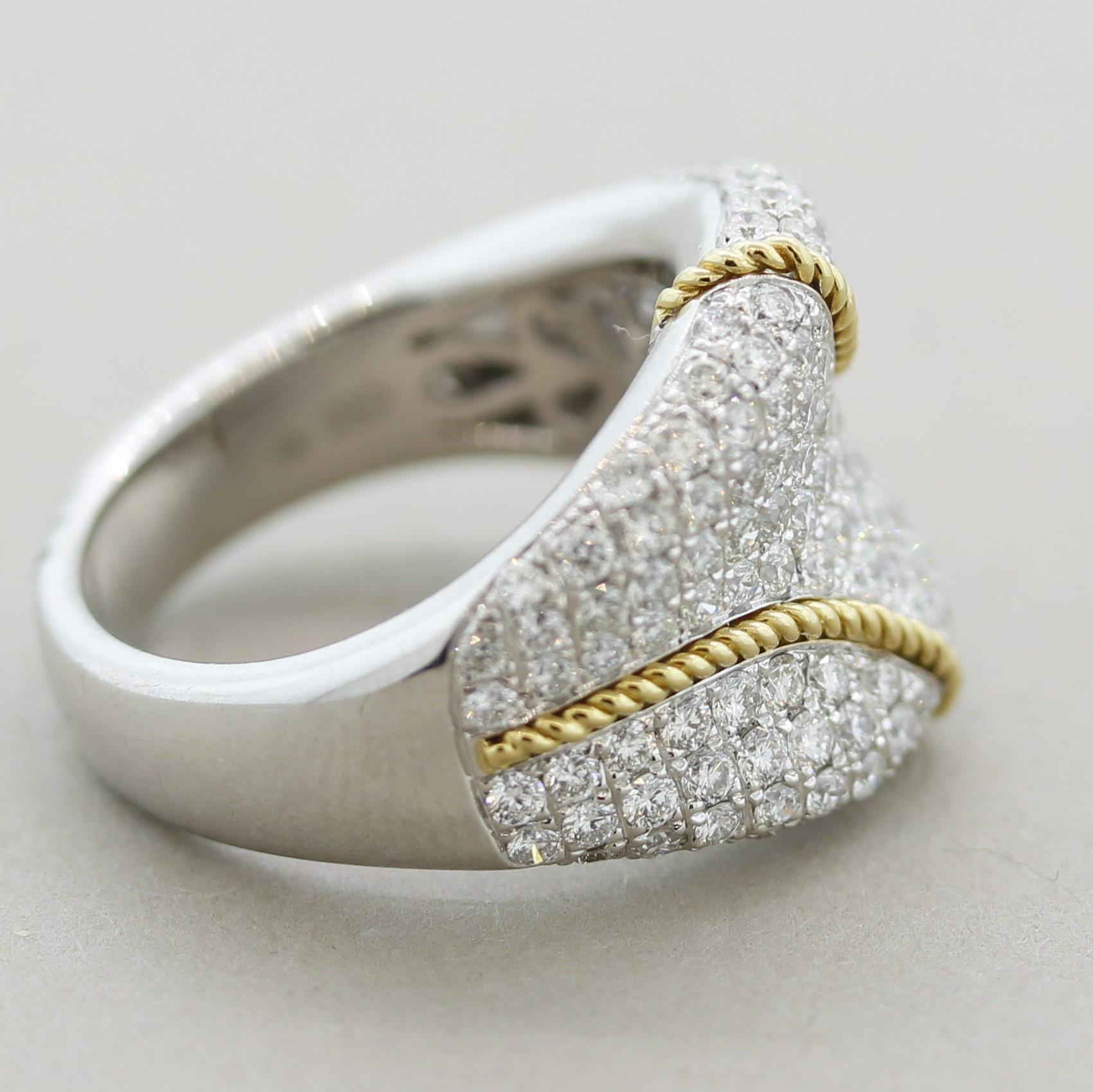 Bague à ruban en or pavé de diamants Pour femmes en vente