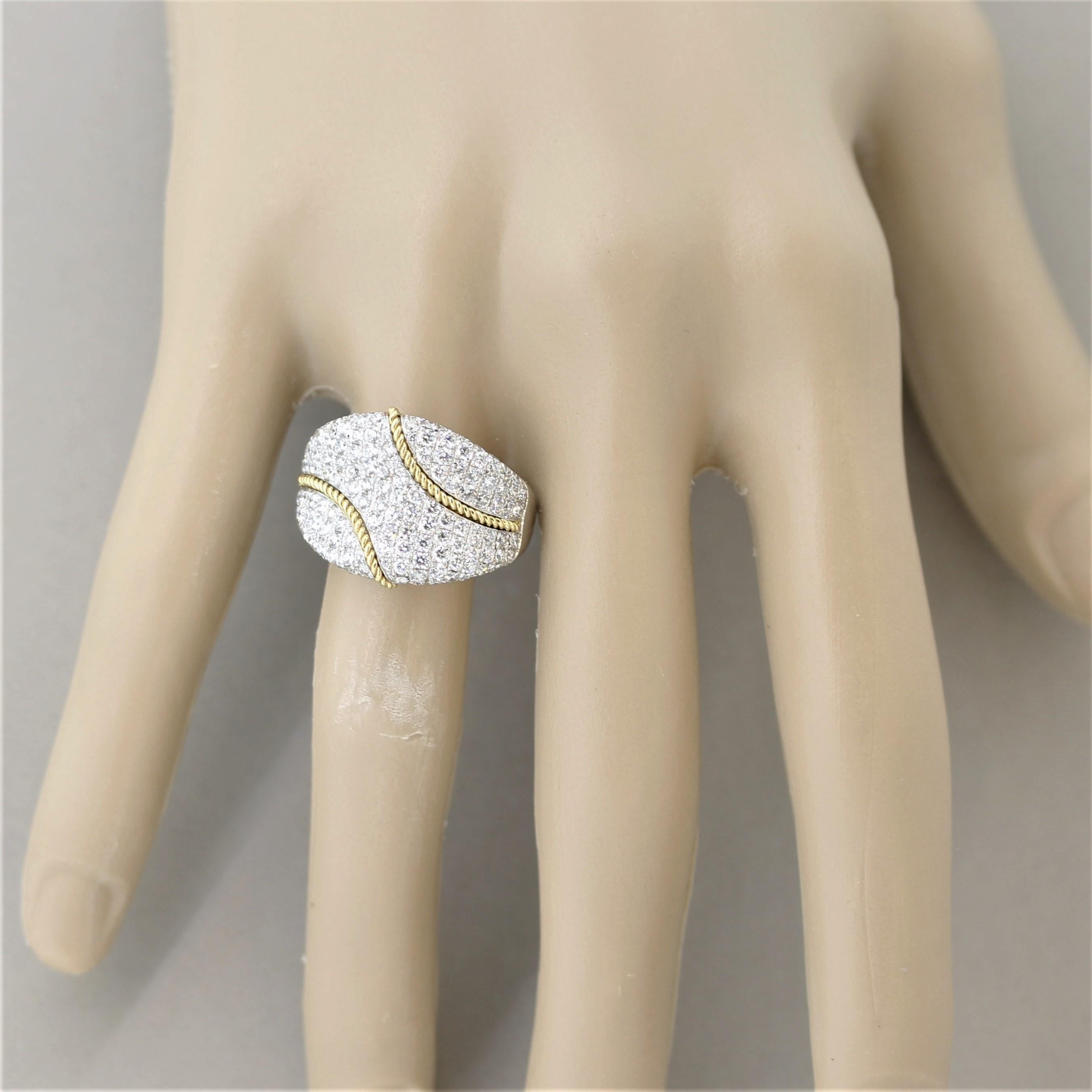 Diamond Pave Gold Ribbon Ring For Sale 1