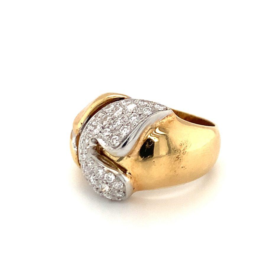 Round Cut Diamond Pave Gold Ring, circa 1970s For Sale