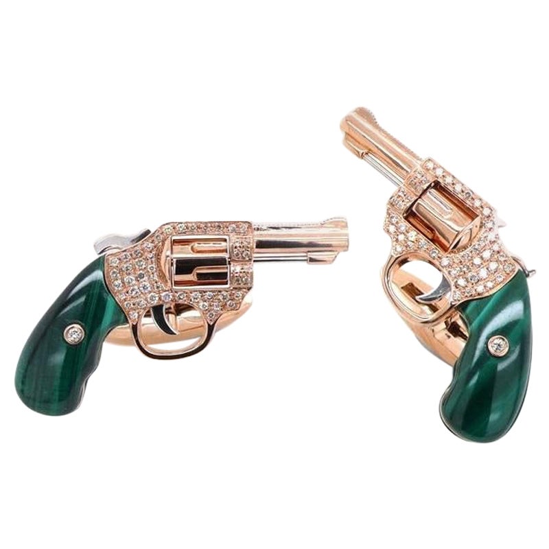 Gemelli da polso da uomo in oro 18 carati con diamante e pavé di malachite verde