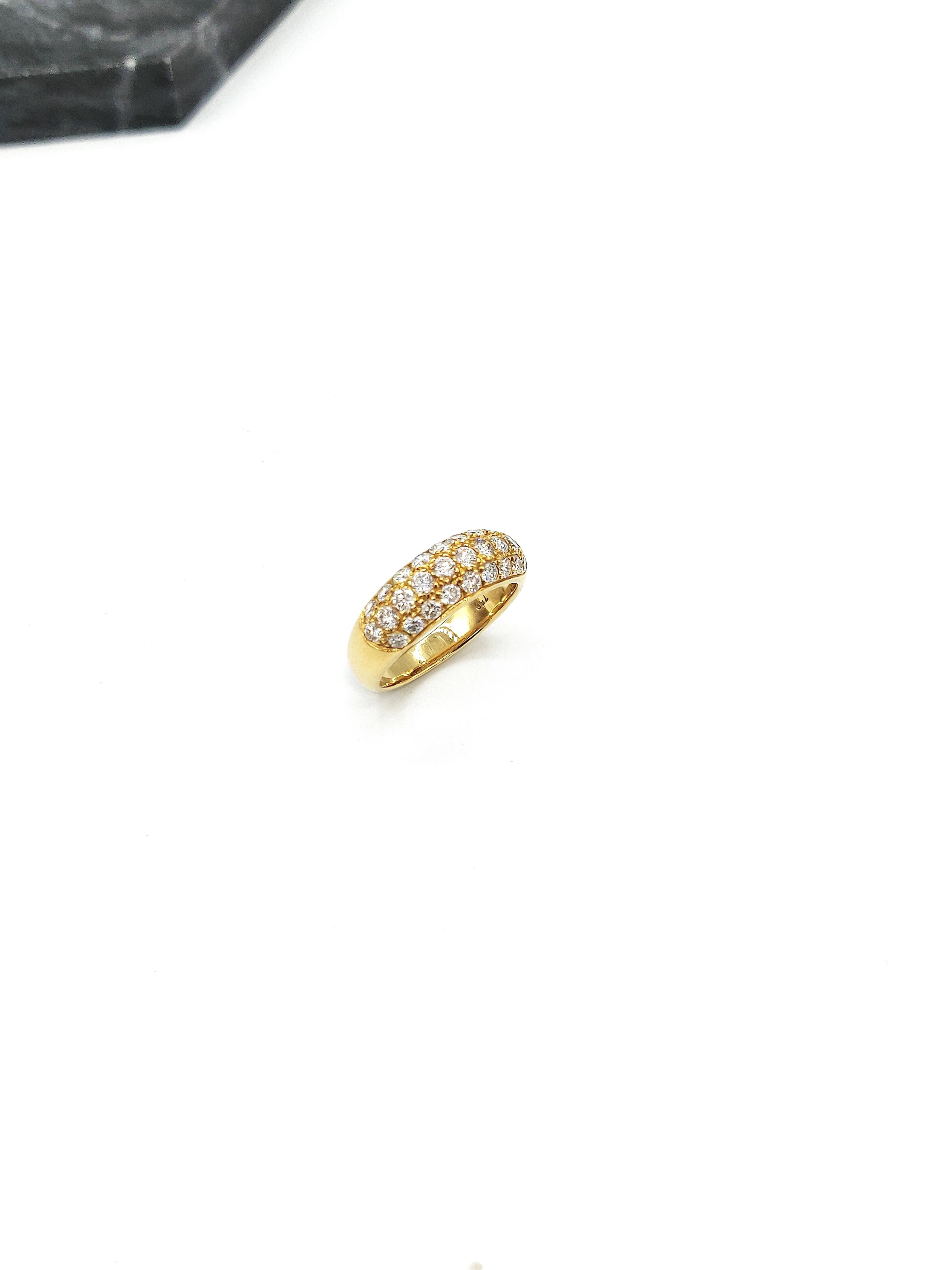 Brilliant Cut Diamond Pavé Half Round 18 Karat Yellow Gold Band Ring For Sale