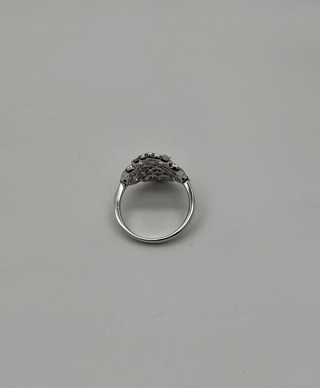 Diamond Pave Halo Set Symbol Motif Art Deco 14K White Gold Statement Ring For Sale 5