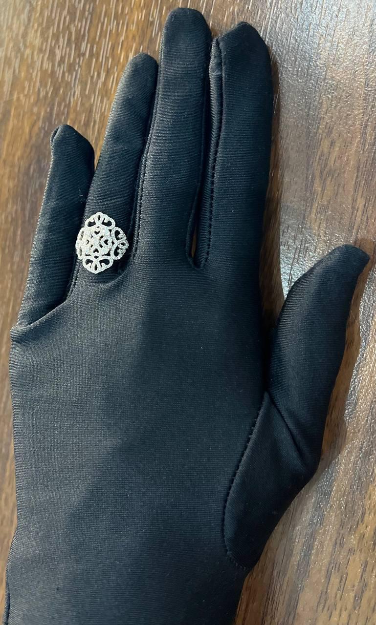 Diamond Pave Halo Set Symbol Motif Art Deco 14K White Gold Statement Ring For Sale 1