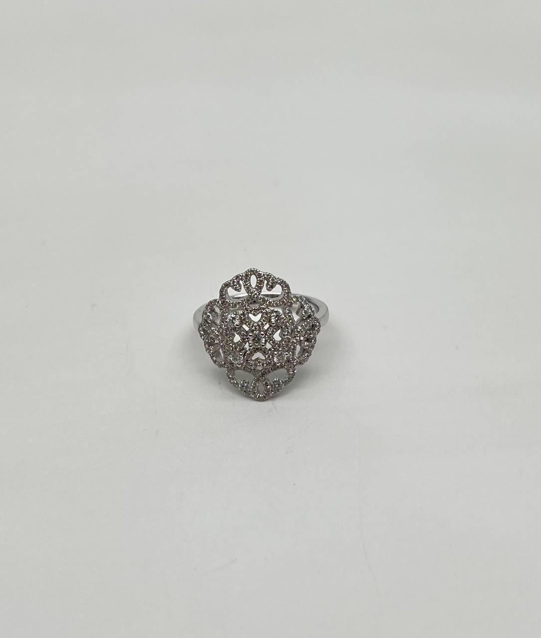 Diamond Pave Halo Set Symbol Motif Art Deco 14K White Gold Statement Ring For Sale 2